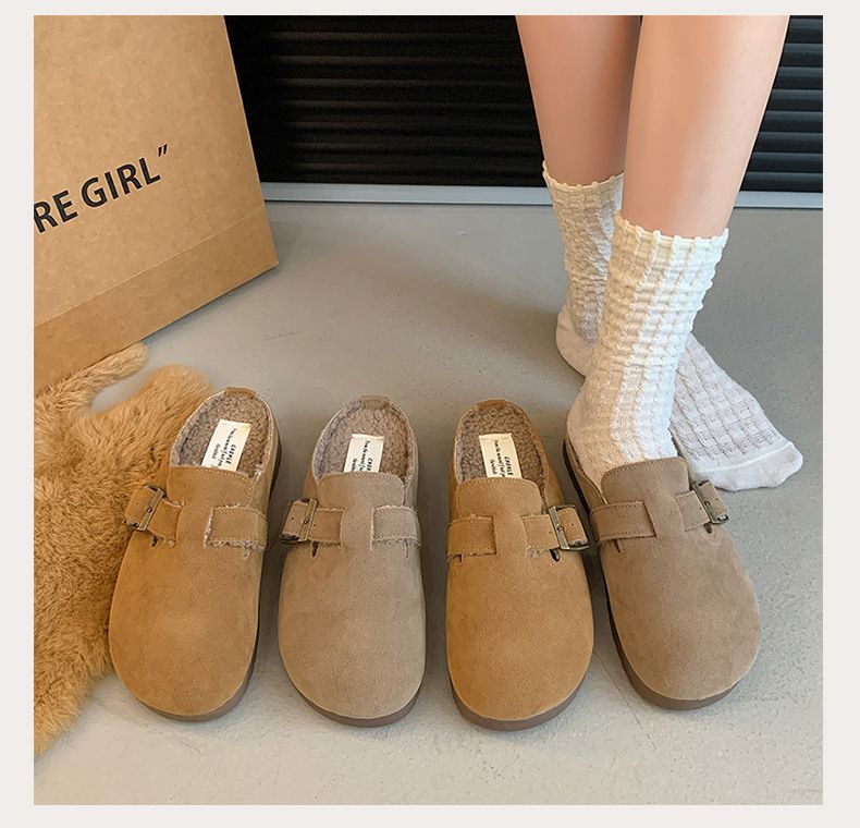 The new autumn shoes lazy man bun head half drag outside to wear fluffy slippers_voghion.com