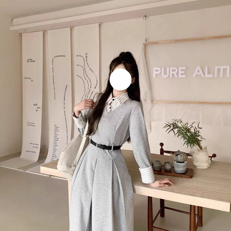 Mode High-End College Style Wear Matching Set Zweiteiliges Damen Herbst Neues langes Kleid_voghion.com