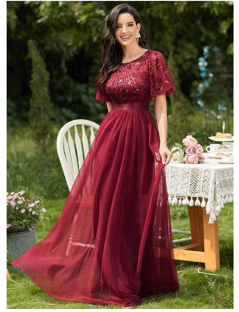 Women's 2023 quality spring and autumn cross-border elastic waist patchwork round neck party big A hem mesh evening dress for women_voghion.com