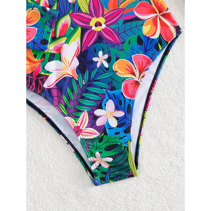 New Women's One Piece Swimsuit Long Sleeve Floral Print Backless Swimsuit Conservative Surfing Swimwear High Elasticity Polyester Spandex_voghion.com