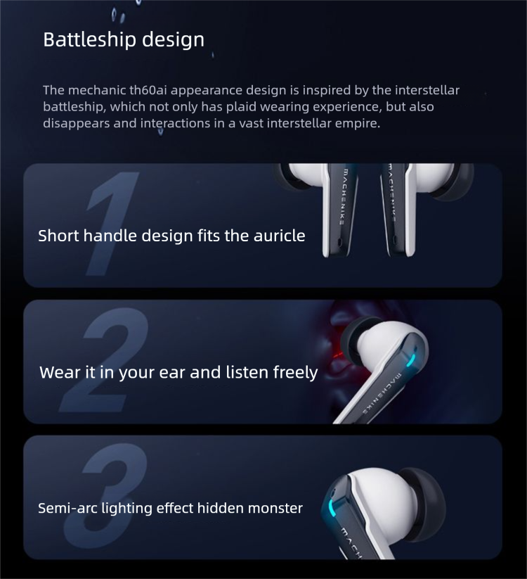 Auriculares inteligentes Bluetooth Mechanic TH60pro con IA, intraaurales, inalámbricos, para juegos, grabación de reuniones HIFI_voghion.com