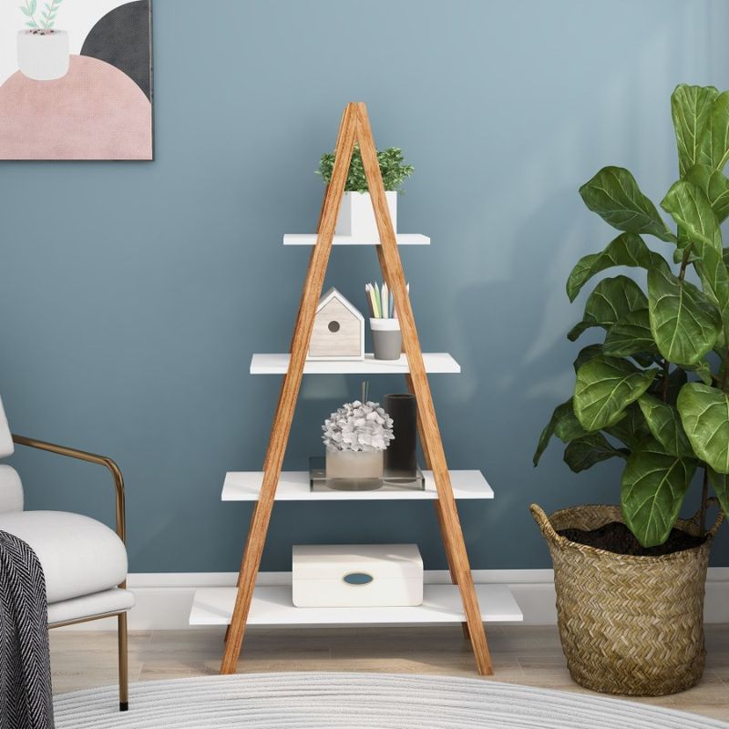 A Bookshelf Ladder Bamboo Display Wood Frame Solid Oxford_voghion.com