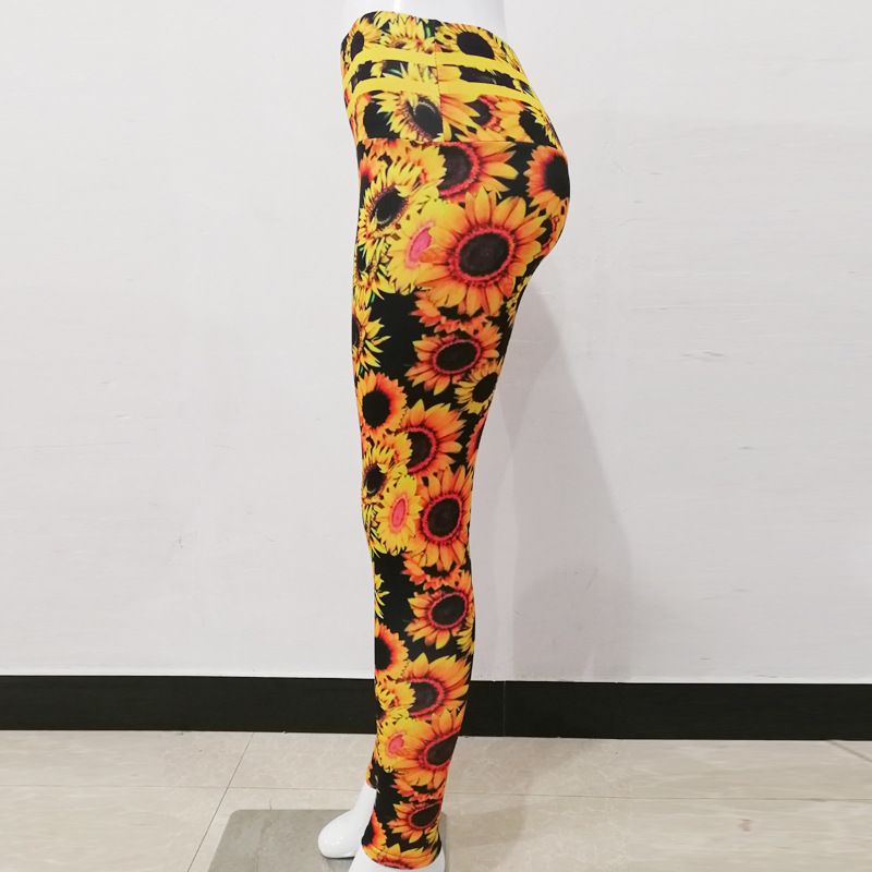 Leggings de pantalon de Yoga de sport taille haute, imprimé numérique tournesol_voghion.com