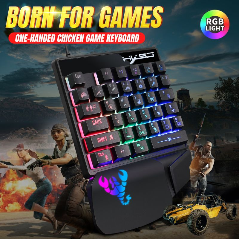 Farfi 2Pcs/Set HXSJ RGB Backlight Single Hand Gaming Keyboard 35 Keys Portable Mouse_voghion.com