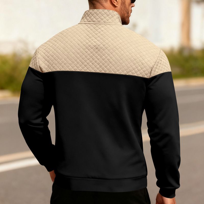 Herren-Sweatshirt mit schwerem Reißverschluss – Winter-Kapuzenpullover mit Stehkragen und lässigem Design (S-XXXL, Farbblock)_voghion.com