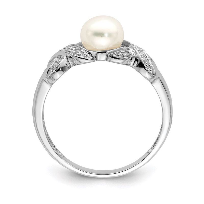 Sterling Silver Rhodium 6mm FW Cultured Button Pearl Ring_voghion.com