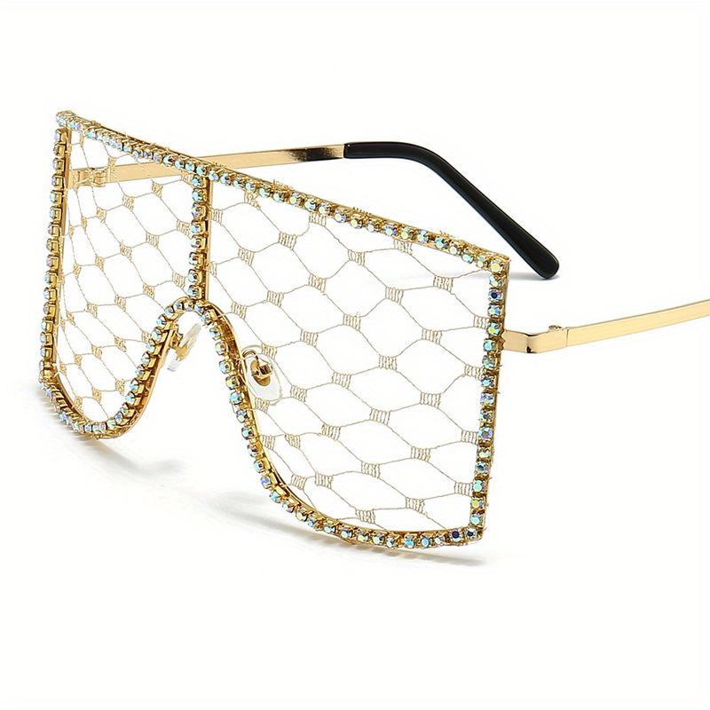 Occhiali da donna con protezione in rete alla moda, abbigliamento decorativo da regina per feste con diamanti di lusso (fornito con borsa per occhiali)_voghion.com