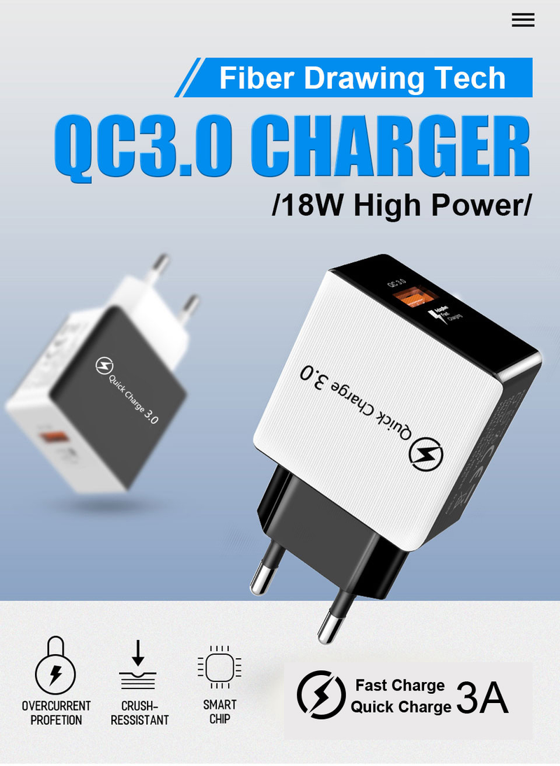 töltő Mobil gyorstöltés QC 3.0 4.0 18W gyorstöltés EU USA csatlakozó adapter fali USB töltő alkalmas B_voghion.com