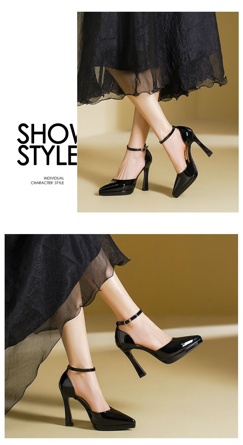 105-5 Sexy Elegante Spitzschuh-Stiletto-Absätze Ein-Riemen Hohl High Heel Sandalen Wasserdichte Plattform_voghion.com