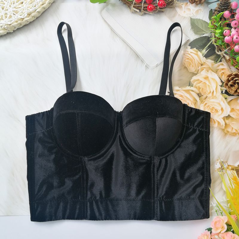 Vêtements pour femmes, bretelles en velours, vêtements d'extérieur, soutien-gorge en arête de poisson, couleur unie, velours coréen avec anneau en acier, gilet gainant, style court, haut tube polyvalent_voghion.com