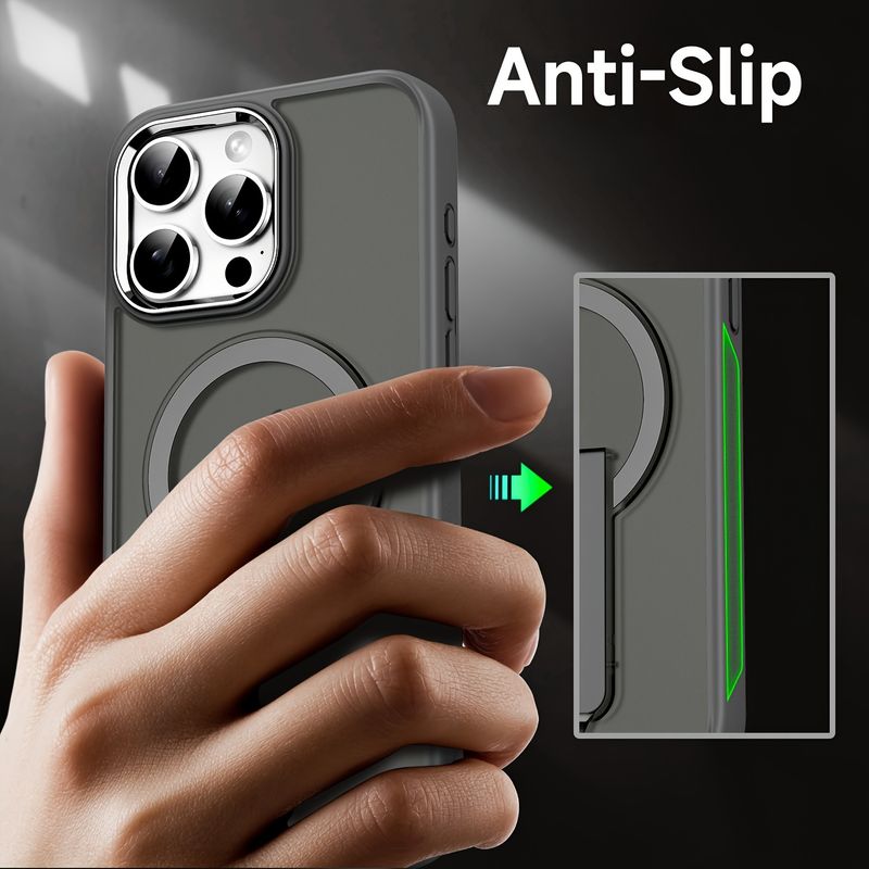 Luxury With Stand Matte Translucent Magnetic Wireless Charging Phone Case for 15 14 13 12 11 Pro Max Plus Metal Camera Ring Shockproof_voghion.com