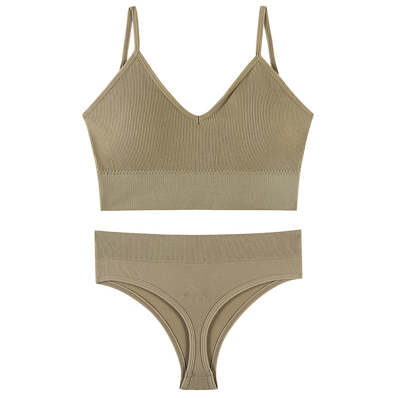 2 STUKS Bh Set Vrouwen Sexy Bralette Sexy Vrouwelijke Ondergoed Lingerie Geribbelde Tops Naadloze Draad Gratis Bh en Sexy panty Set_voghion.com