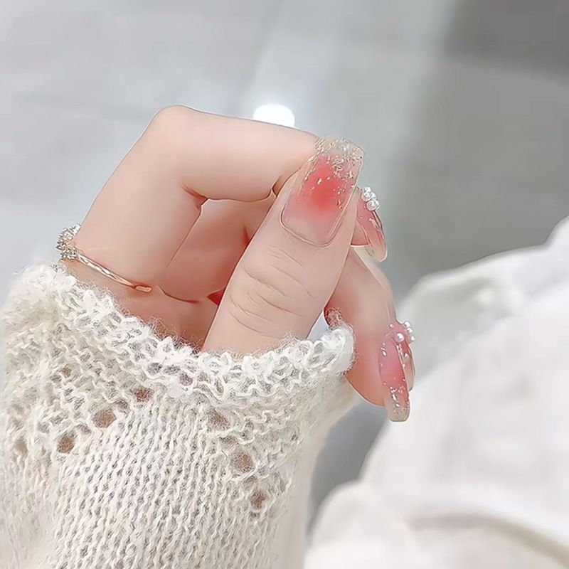Spring Little Fresh Wearing Nail Enhancement Finished Patch powder blusher pearl flower wearable nail patch_voghion.com