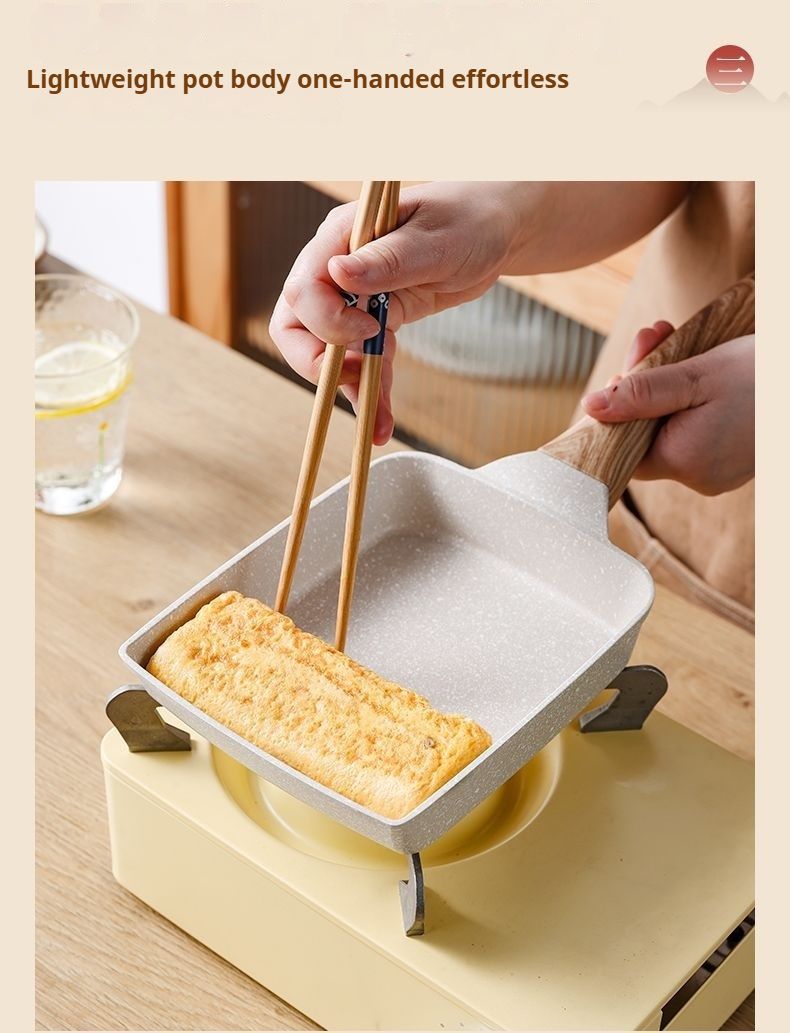 Yuzi Japanese square household flat bottomed non stick thick yaki wheat rice stone small frying pan fried egg artifact_voghion.com
