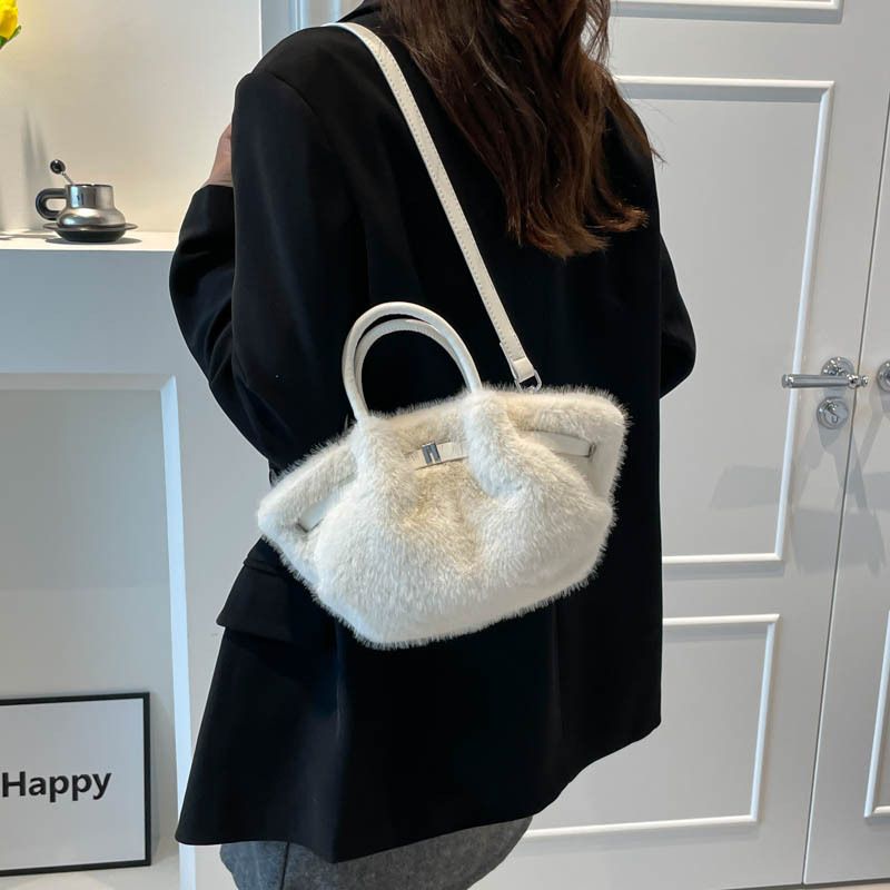 Borsa a tracolla semplice e personalizzata, nuova borsa a secchiello in peluche casual da donna, autunno 2025_voghion.com
