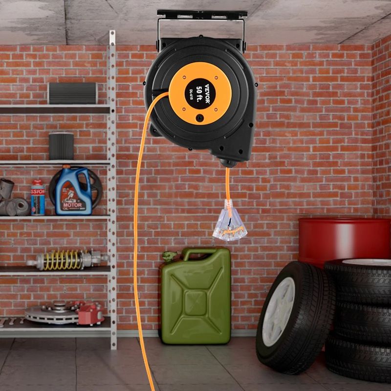 Power Reel Extension Cord 50ft Retractable Reel Cord 14AWG/3CSJTOW_voghion.com