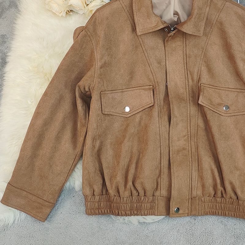 Giacca blazer bouclé da donna – Cappotto corto in tweed elasticizzato con maniche a principessa (cachi) S/M/L/XL_voghion.com