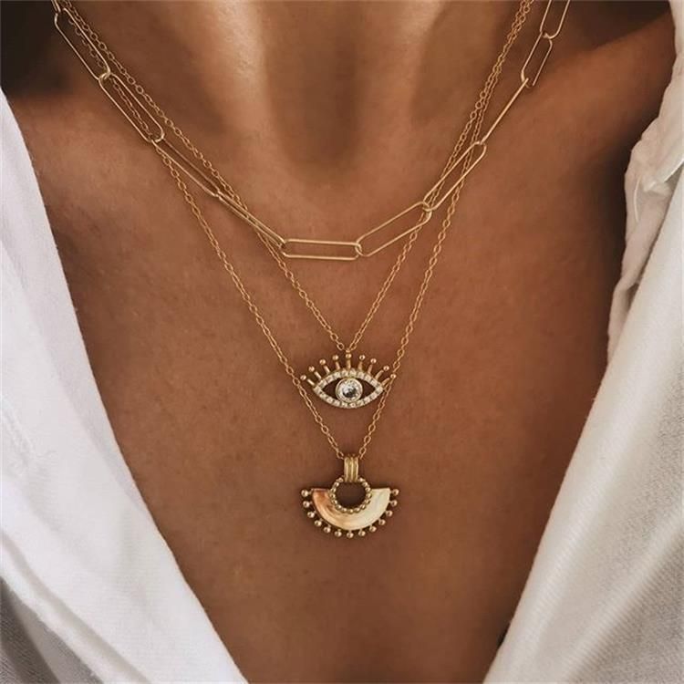 Peitschenkette im böhmischen Stil, fächerförmige DIVA-Halskette mit kleinem Rock, mehrschichtige Halskette mit Augentropfenöl für Frauen_voghion.com
