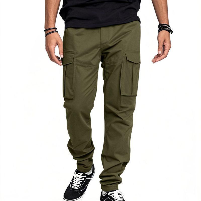 2025 Spring New American Style Loose Men's Casual Cargo Drawstring Multi-Pocket Straight Long Pants_voghion.com