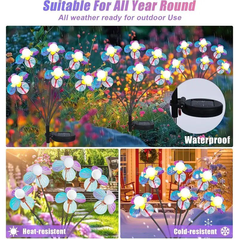 1 x Solar-Glühwürmchen-Blumen-LED-Leuchten, wasserdichte Dekorationslampe für den Außenbereich, 2 Modi, Landschaftsbeleuchtung für Garten, Rasen, Terrasse, Weg_voghion.com