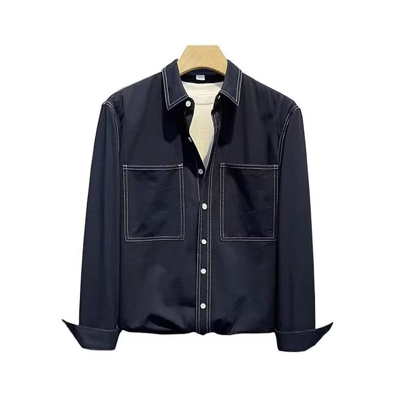 Leichtes und ausgereiftes Design für den Herbst, japanische Freizeitjacke mit Doppeltasche, weiß, langärmelig_voghion.com
