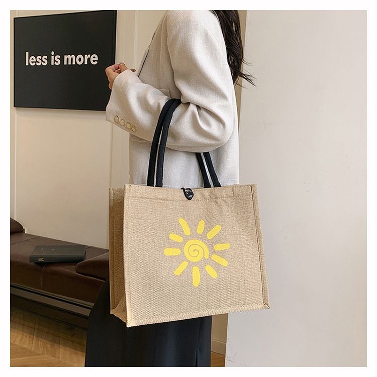 Beach Bag Thickened Large Capacity Linen Underarm Bag Shopping Bag Commuter Tote Bag Premium Casual Hand Bill Shoulder Bag Minimalism_voghion.com