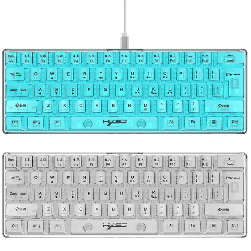 Yeni V700 61 Tuş Kablolu İnce Film Tamamen Şeffaf RGB Arkadan Aydınlatmalı Mekanik Dokunmatik Oyun Klavyesi_voghion.com