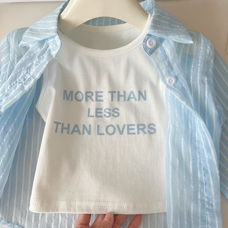 Abbigliamento per bambini, completo estivo da bambina, stile nuovo, alla moda, a righe verticali, a maniche lunghe, con protezione solare, pantaloncini, completo da tre pezzi_voghion.com