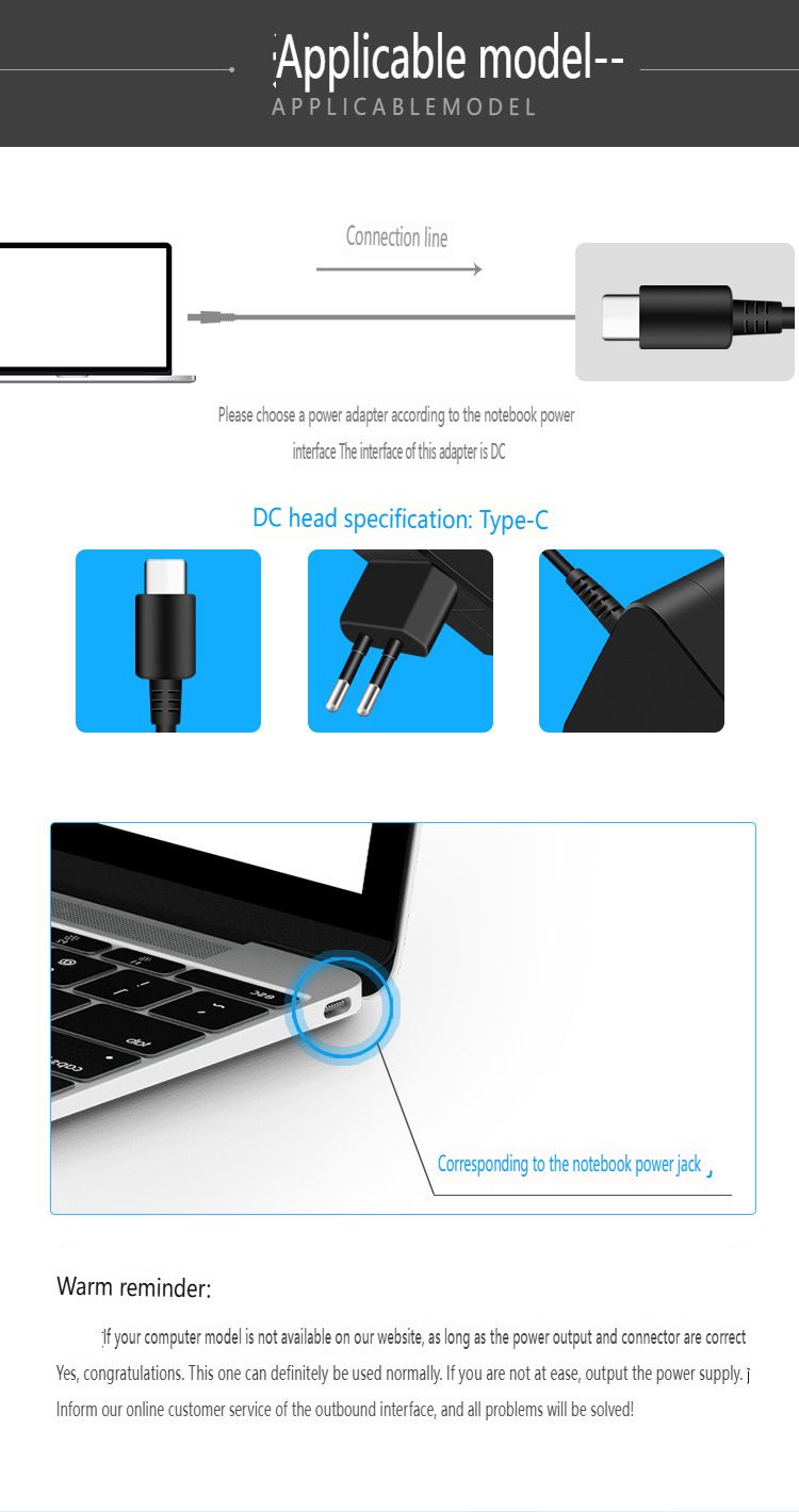 Cargador rápido USB-C de 65 W para portátiles - Adaptador de corriente PD de 20 V y 3,25 A_voghion.com