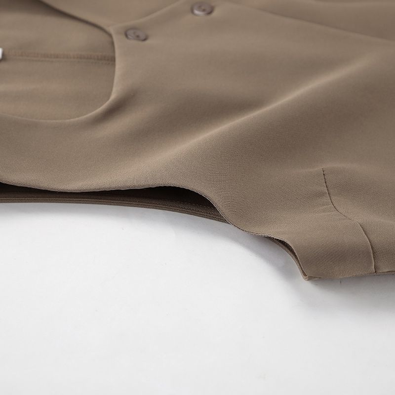 Damenbekleidung Lässiger Khaki-Mode-Temperament Ärmellose Weste Hosenanzug Frühling und Sommer All Match Hohe Taille Zweiteiliger Anzug für Frauen_voghion.com