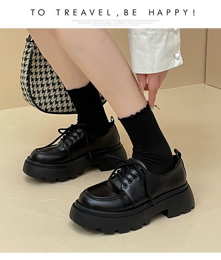 Scarpe in pelle con suola spessa 2024 Nuove scarpe JK in stile retrò britannico primavera e autunno, mocassini con lacci e gonna versatile neri_voghion.com