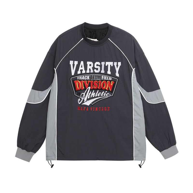 American Street Style Racing Suit Crewneck Sweatshirt Men's Color Block Embroidered Letters Loose Long Sleeve Top Sports_voghion.com