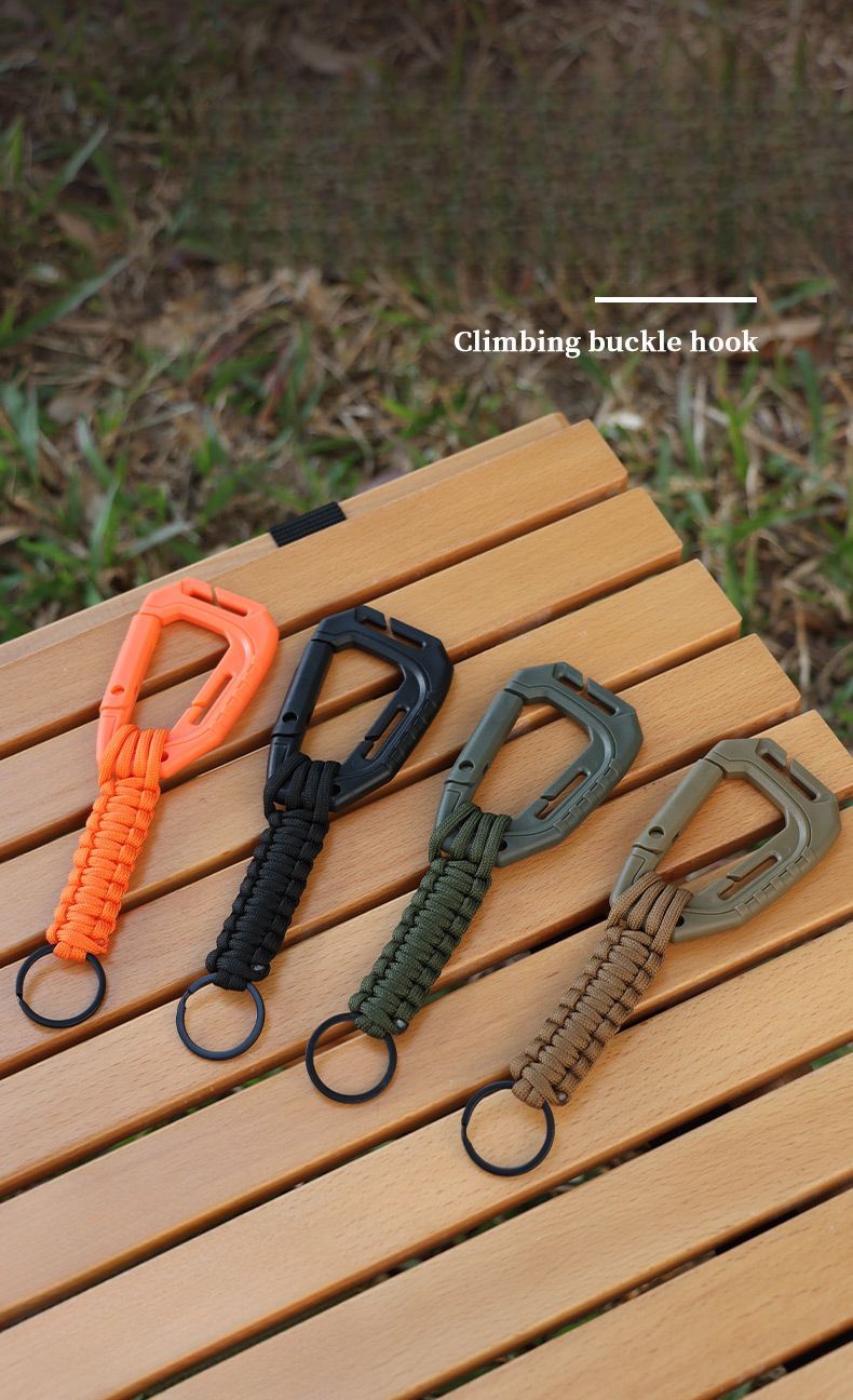 Porte-clés d'escalade en plein air, corde de parapluie tressée, crochet en plastique multifonctionnel en forme de D, anti-perte de bouteille d'eau_voghion.com