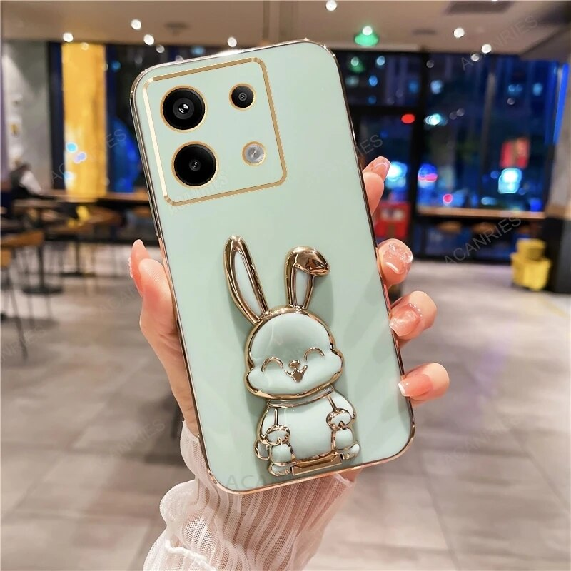 Note13 Rabbit Holder Case voor Xiaomi Redmi Note 13 Pro Plus 13pro 12pro 13c 4g 5g Plating Siliconen Stand Cover Note12_voghion.com