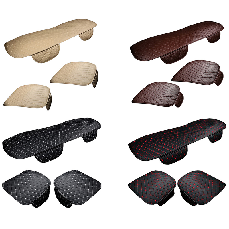 Yuanmheng 1 pieza/3 piezas Funda de cuero para asiento delantero y trasero de coche Cojín con bolsillo_voghion.com
