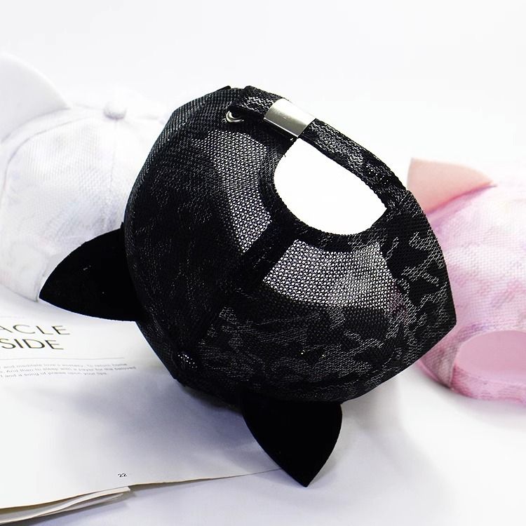 Orecchie di gatto con paillettes carine (Pane a forma di orecchio di gatto al vapore) Baseball Donna Estate Versatile Studente Cartone animato Lingua d'anatra_voghion.com