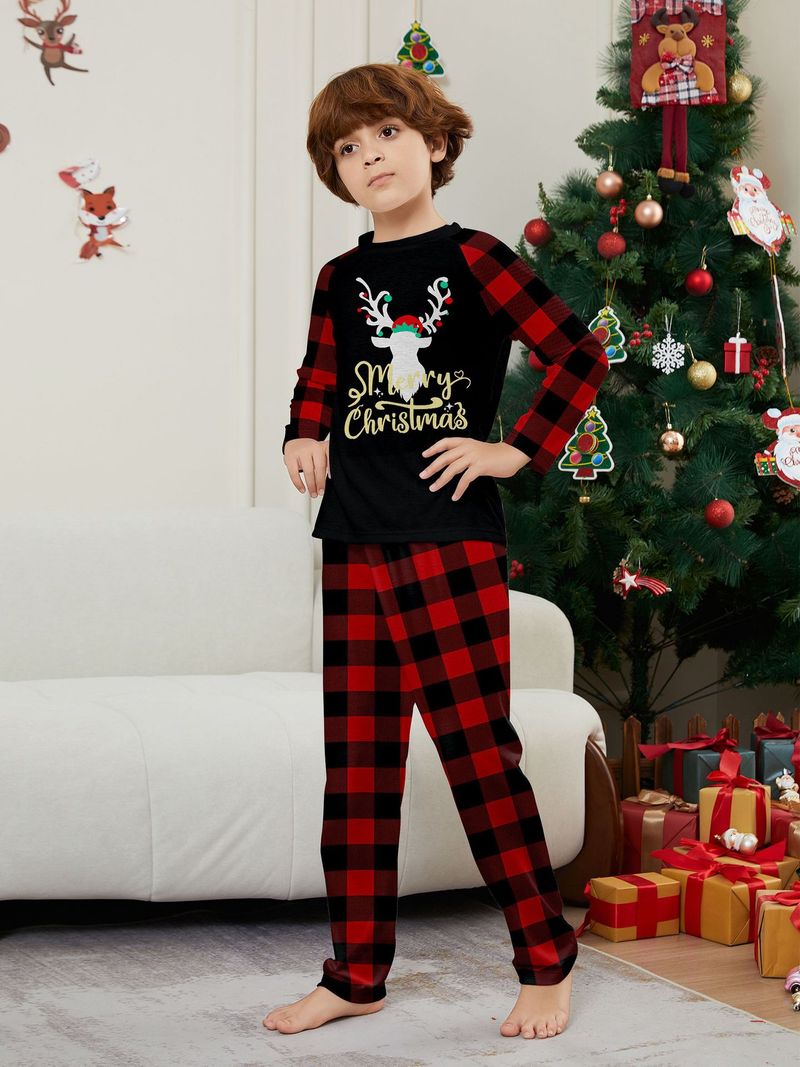 Jul Julehjort bokstavrutete Julefamilietrykk hjemkjole pysjamas_voghion.com