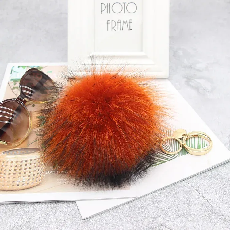 15cm Fluffy Real Raccoon Ball Pom Poms Fur Pompom High Quality Keychain Key Chain Metal Ring Pendant For Women F281_voghion.com