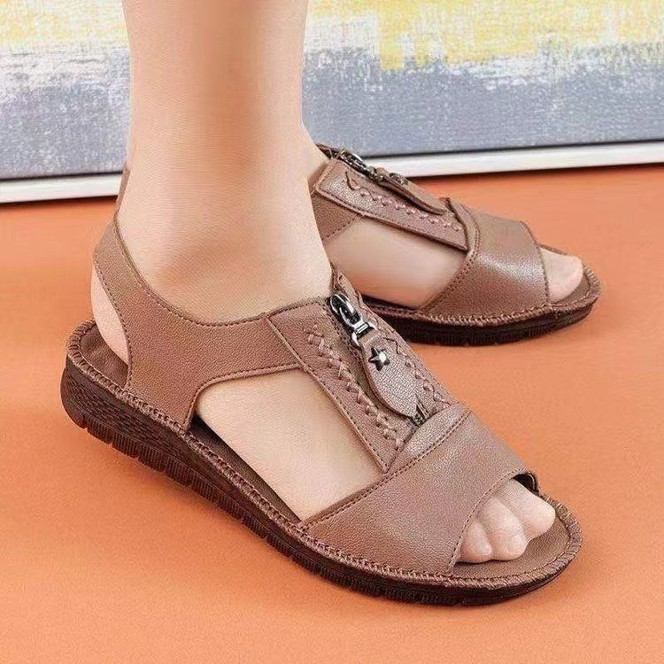 Summer New Mom Sandals Soft Flat Bottom Middle Aged Comfortable Women's Shoes_voghion.com