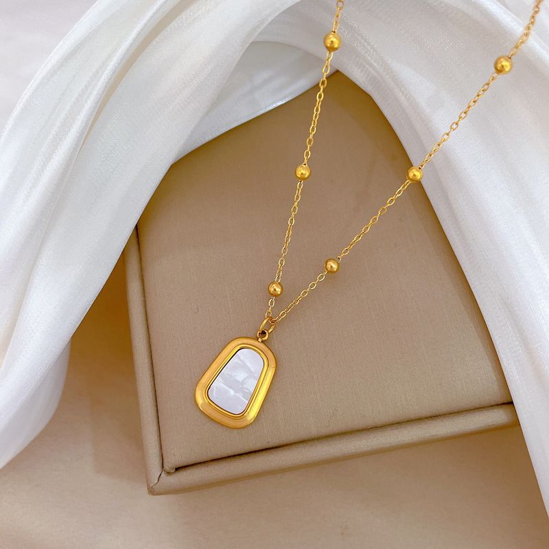 Body Full Titanium Steel Bead Block Shell Personality Extremely Simple Wind Furnace Real Gold Necklace Female 【 】_voghion.com