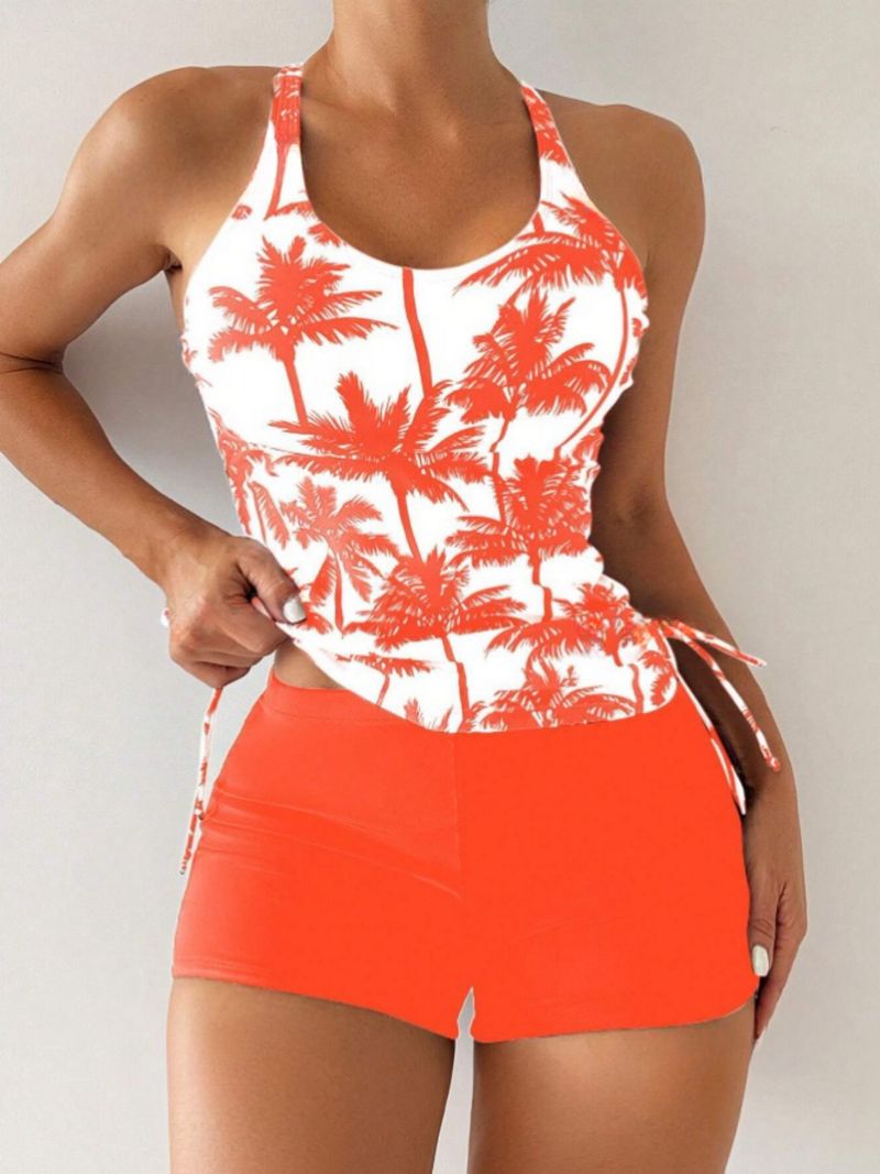 Maillot de bain femme imprimé noix de coco, fente à angle plat, exercice pour couvrir le ventre et paraître mince_voghion.com