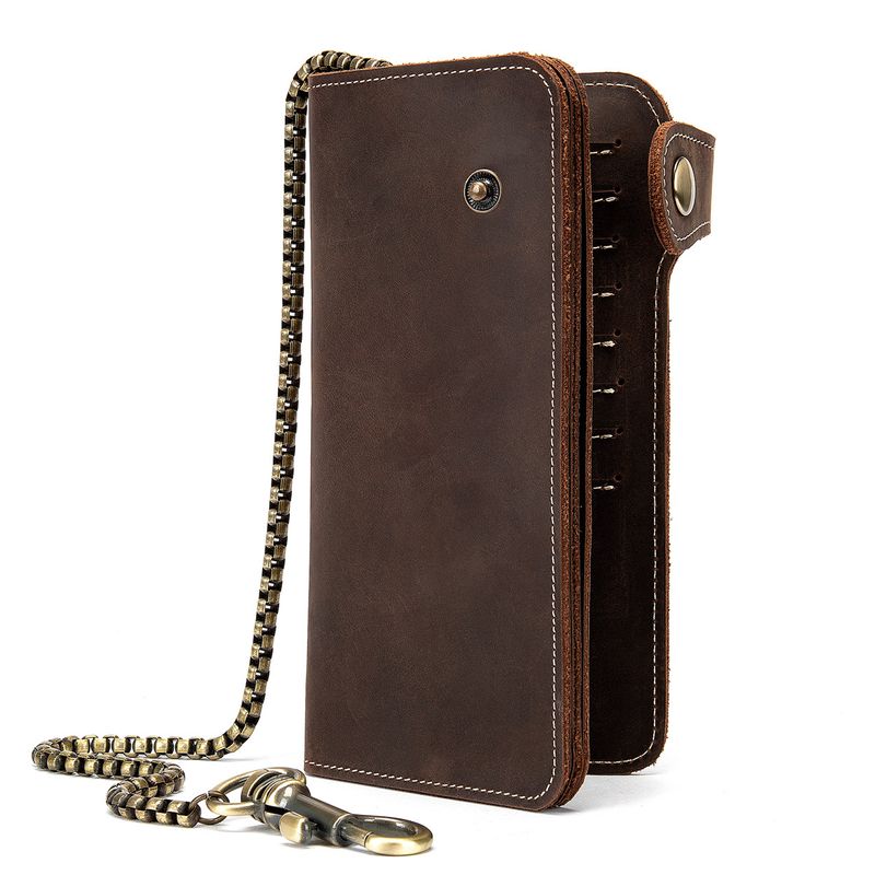 Men's & Women's Genuine Leather Chain Wallet With Multiple Card Slots - Vintage Style Crossbody Purse For Daily Use Multiple Card Slots_voghion.com