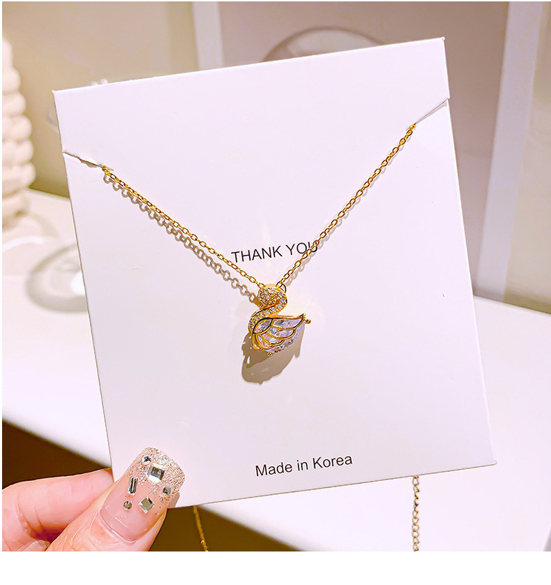 Collana a forma di cigno placcata in oro, stile coreano, per donna, elegante gioiello di alta gamma per clavicola_voghion.com