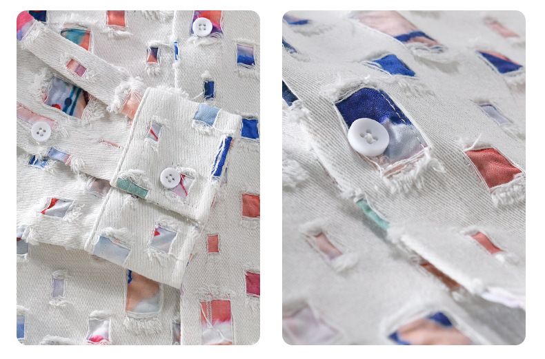 Herrenbekleidung Design Plaid Hole Print Splicing Langarmhemd Hollow Trend Baumwollhemd Jacke Herrentrend_voghion.com