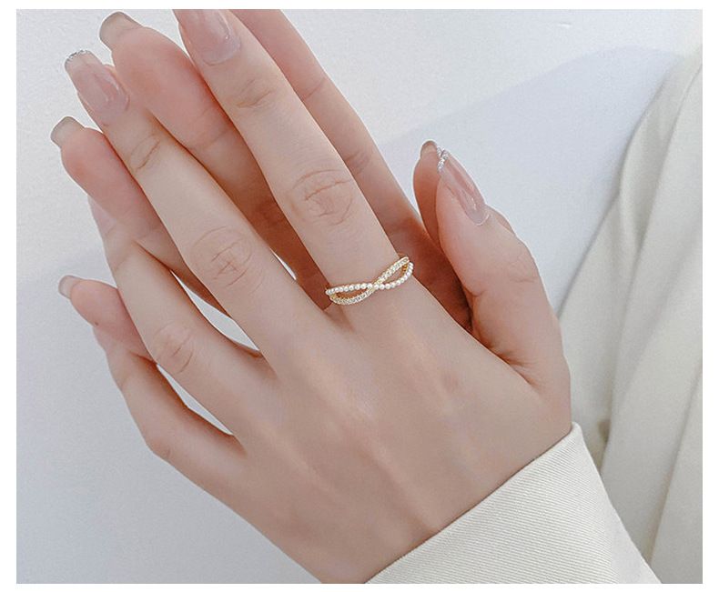 Neuer Silberring mit Perlen und Kreuzbogen für Damenmode, Schlichtheit und personalisierten offenen Ring_voghion.com