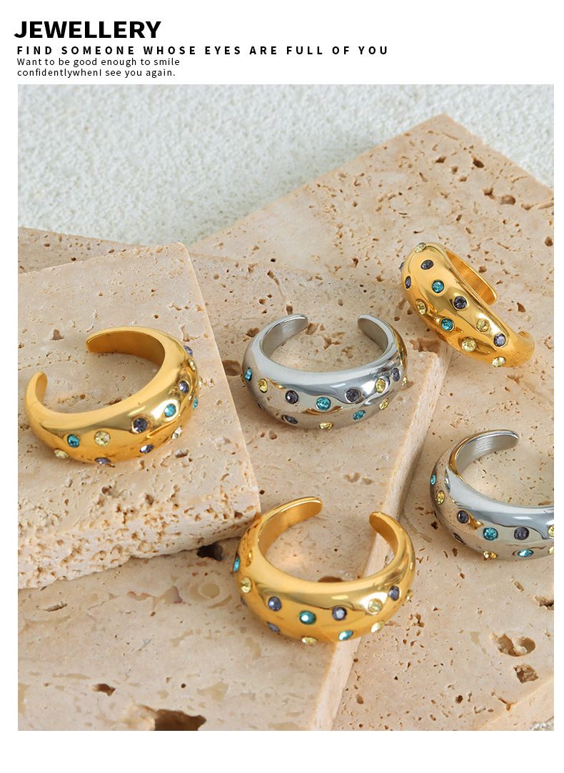 Retro Inlaid Ring Colored Diamond Opening Personality Temperament Ring Titanium Steel Ring Jewelry Women_voghion.com