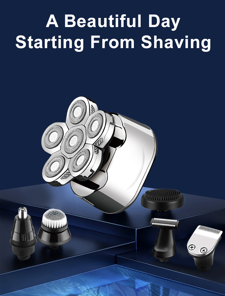 Upgrade 6 In 1 Electric Bald Head Razor Wet Dry Waterproof Rotary Shaver Grooming Kit With Beard Clippers_voghion.com
