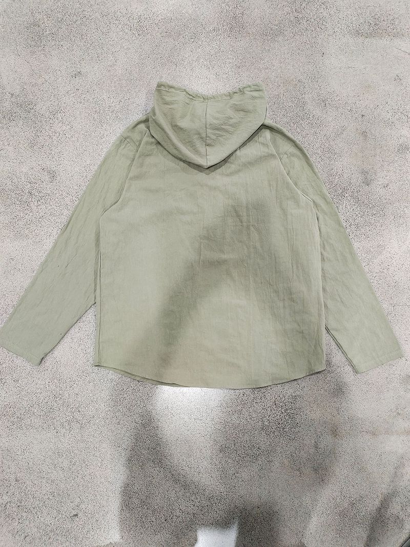 Lente en herfst lang mouwen linnen overhemd heren capuchon casual losse T-shirt trui heren_voghion.com