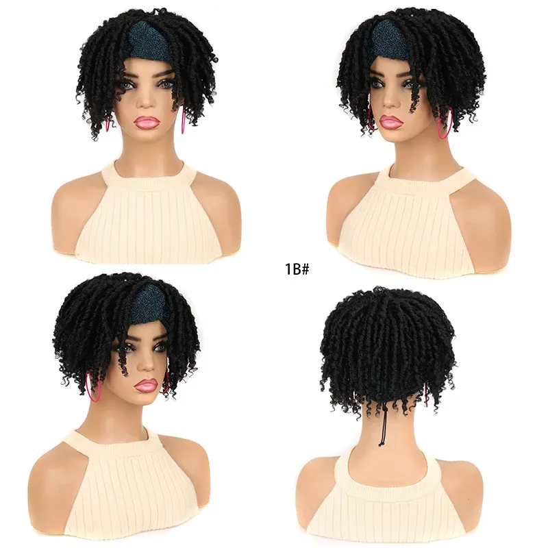 Ombre Sintético Nu Locs Trançando Cabelo Perucas Curto Dreadlock Encaracolado Headband Peruca Para Mulheres Deusa Macia Locs Headband Perucas_voghion.com