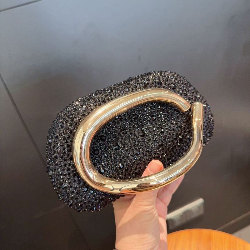 Nuova pochette rotonda da donna con manico in metallo acrilico e strass, borsa da sera alla moda_voghion.com